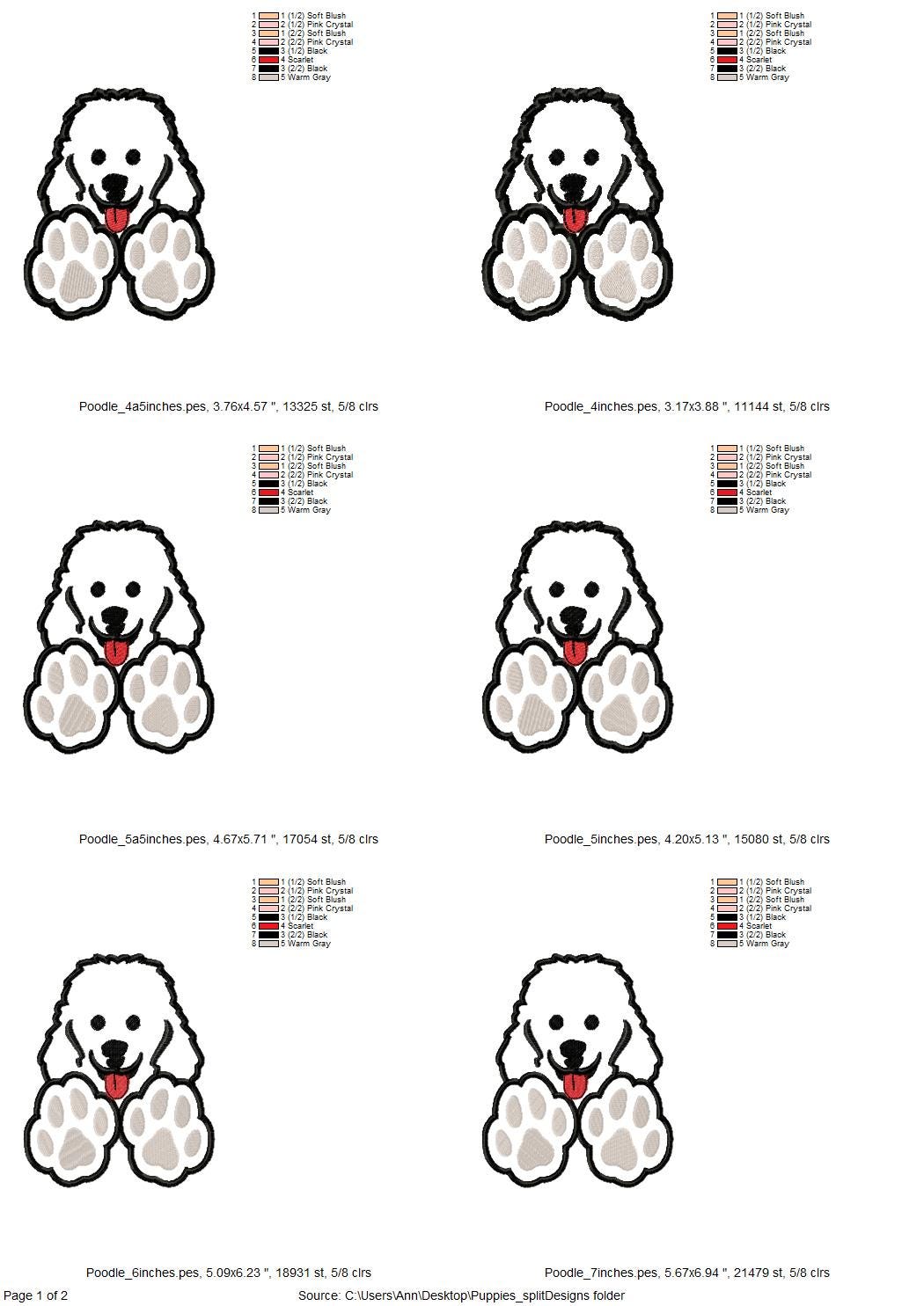 Poodle Puppy and Paw Applique