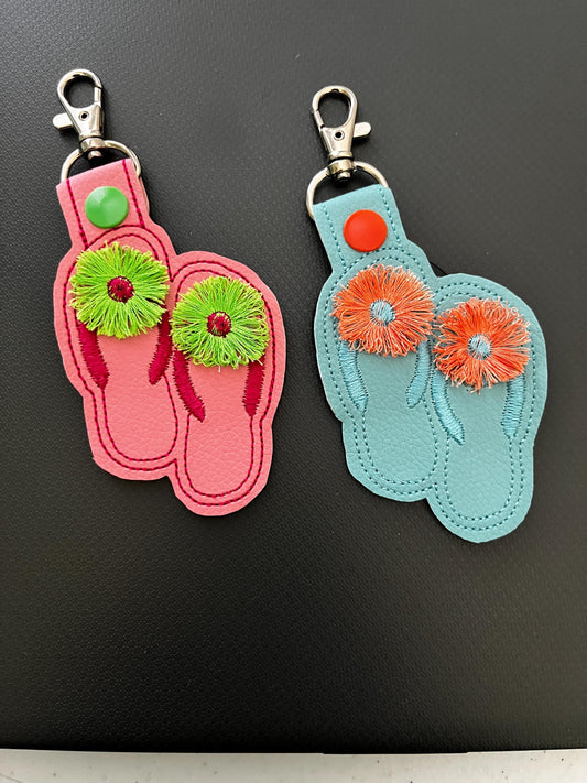 Flip Flops Fringed Flower Keychain