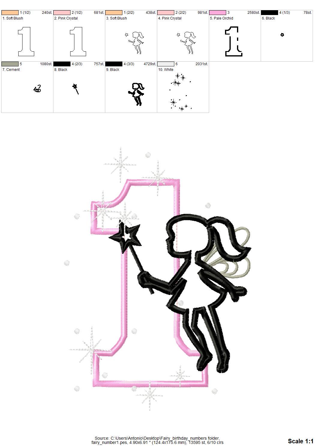 Little Fairy Outline Birthday Numbers Applique