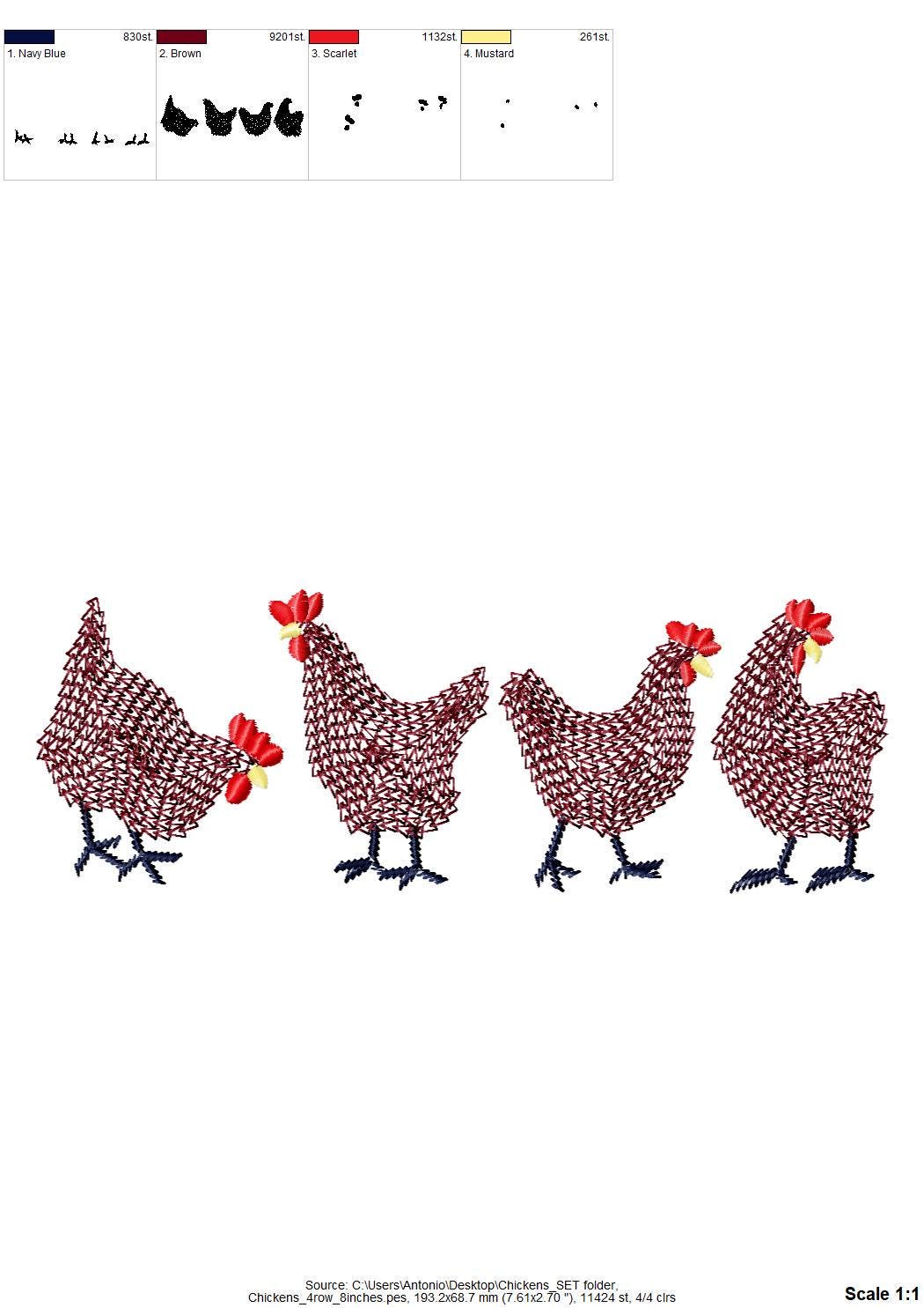 Hand Stitch Effect Chicken Set of 5