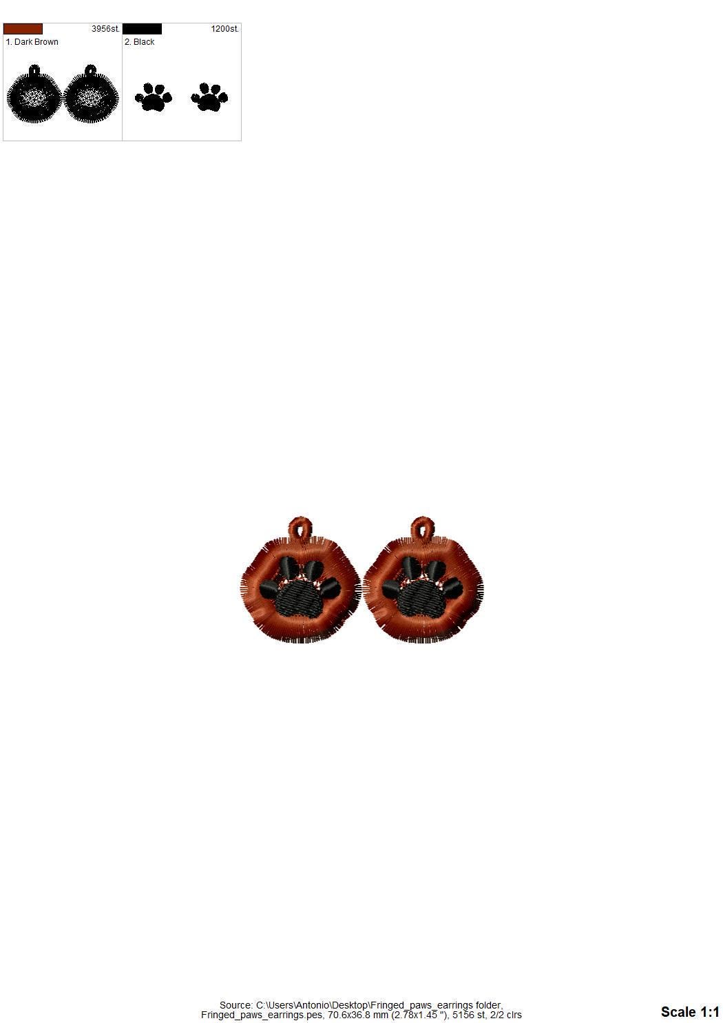 Fringed Puppy Paw Earrings FSL