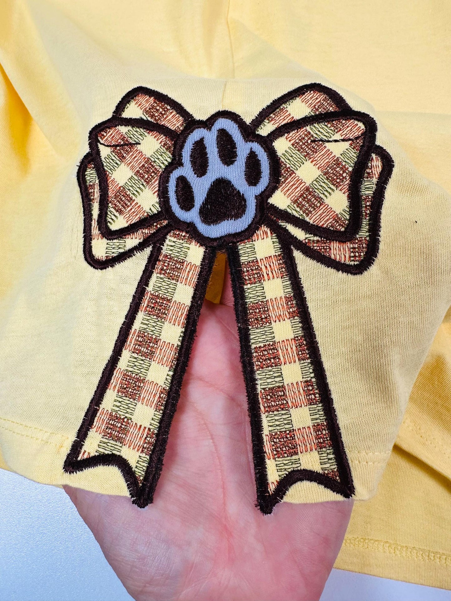 Puppy Paw and Gingham Plaid Bow