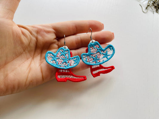 Patriotic Cowgirl Boots And Hat Earrings