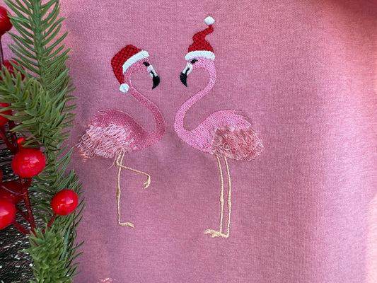 Fringed Christmas Flamingo 2 in a row