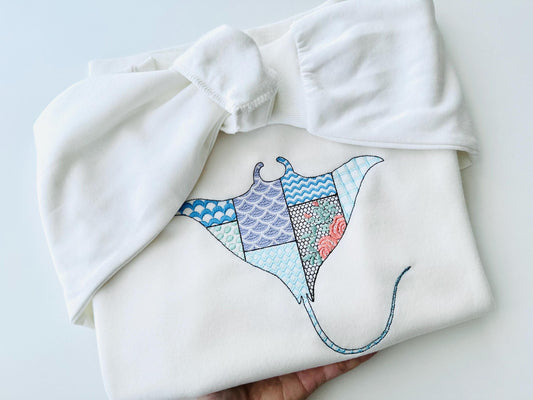 Patchwork Ray patterned sea life ocean animal Skate fish outline