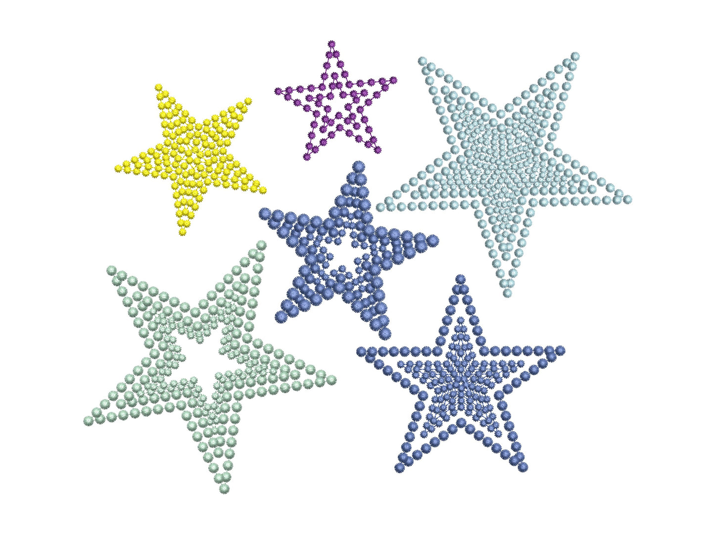 Stars pearl stitch outline Star SET of 6 types machine embroidery