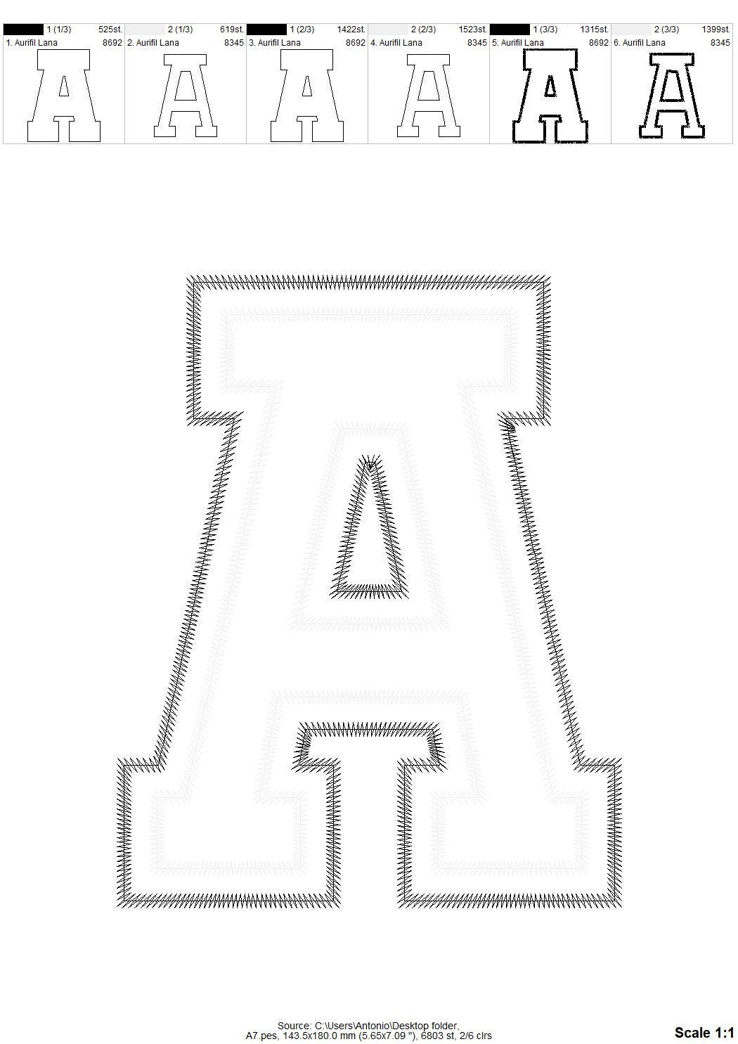 Large 2-Layers Applique Zig Zag Outline Font