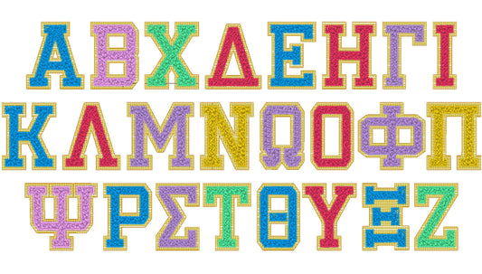 Gold Thread Faux Chenille Glitter Greek Font