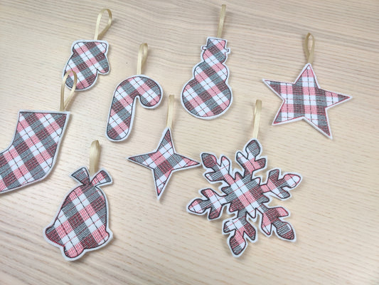 Gingham Plaid Christmas Tree Ornaments ITH
