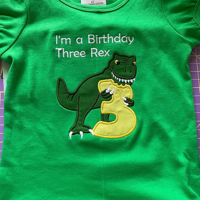T-Rex Birthday Number Three Applique