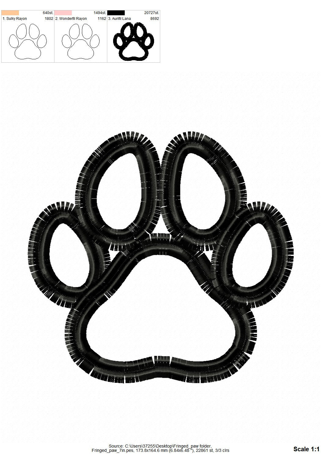 Big Fringed Paw Applique