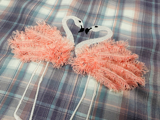 Fringed Feather Two Flamingos