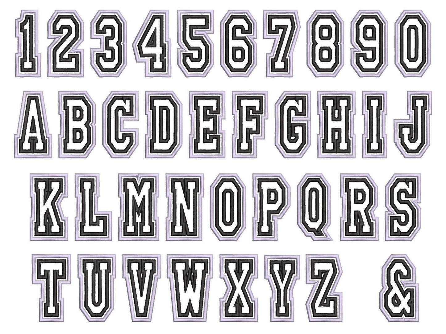 Double Applique Thin Narrow Athletic Font