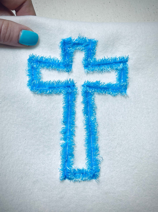 Fluffy Cross chenille awesome Fringed Christian Cross outline fringe