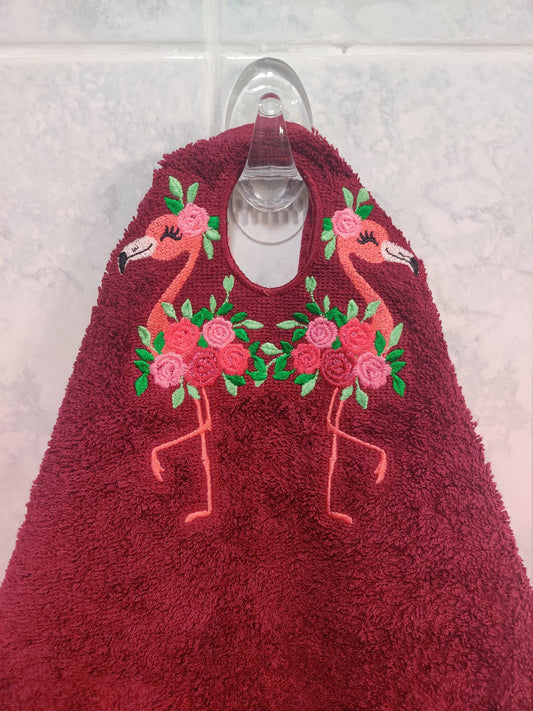 Floral Flamingos Towel Hanging Hole Topper