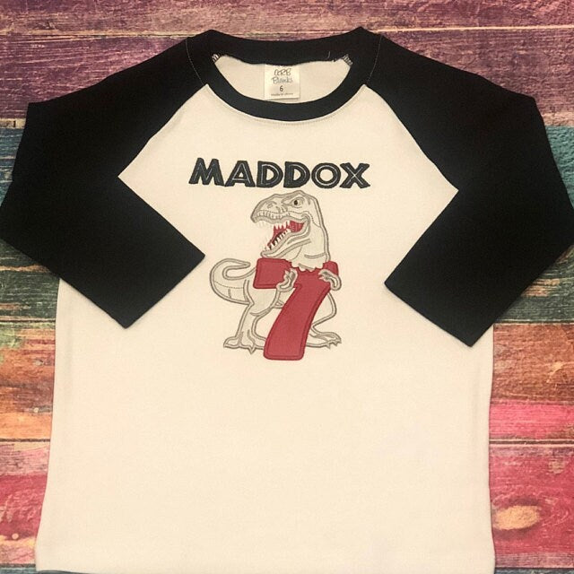 T-rex dinosaur Birthday number seven 7 Birthday outfit machine