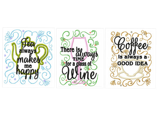 Kitchen Wine Coffee Tea Quote Set
