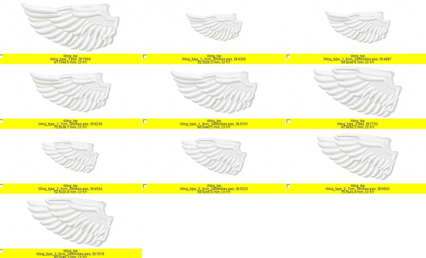 The Angel Wings fill stitch design machine embroidry design 2 and 2,5