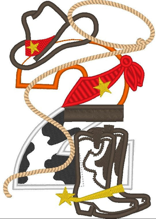 Cowboy Birthday Number Set Wide satin stitch, machine embroidery