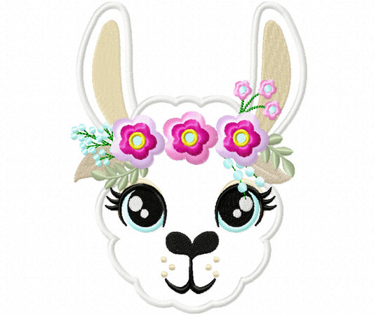 Llama Face with Fringed Floral Crown