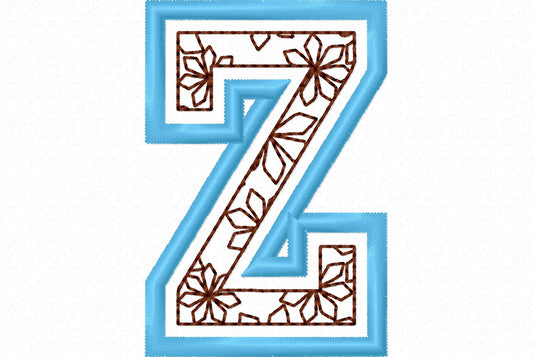 Floral Fill Satin Stitch Outline Varsity Font