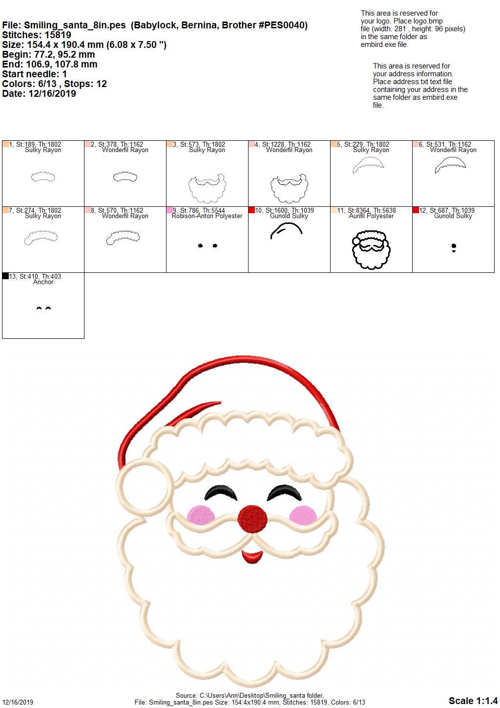 Smiling Happy Santa Claus Face Applique
