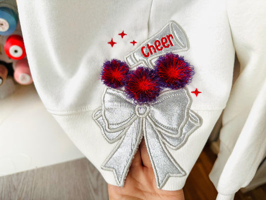 Cheerleader Fringed Pom Poms Bow