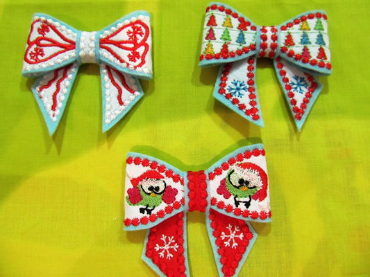 Christmas Bows 3D effect In the hoop project machine embroidery ITH