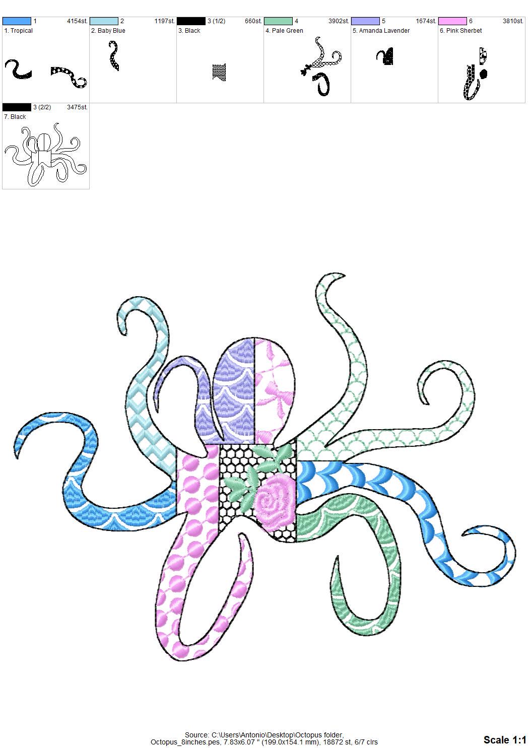 Patchwork Octopus patterned sea life ocean fish animal Tentacles