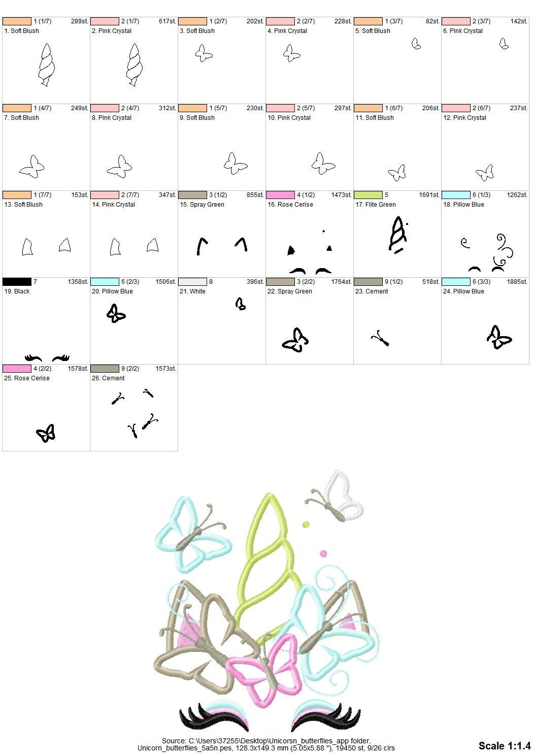 Unicorn with Butterfly Crown Applique