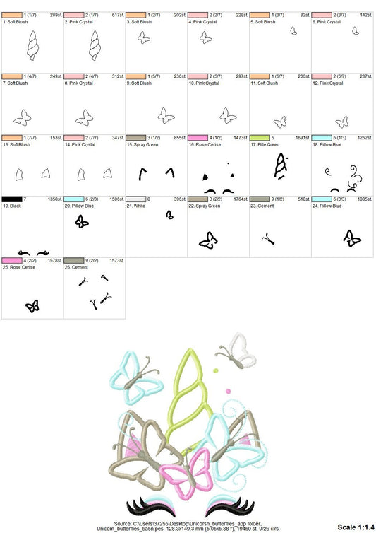 Unicorn with Butterfly Crown Applique