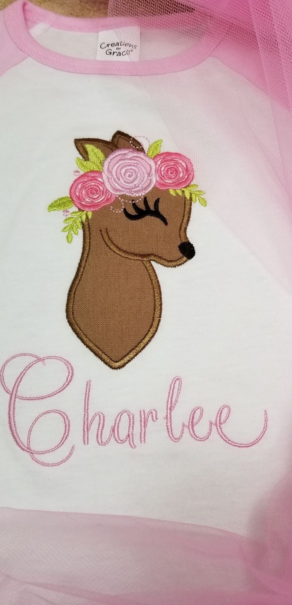 Little Floral Baby Deer Fawn Applique