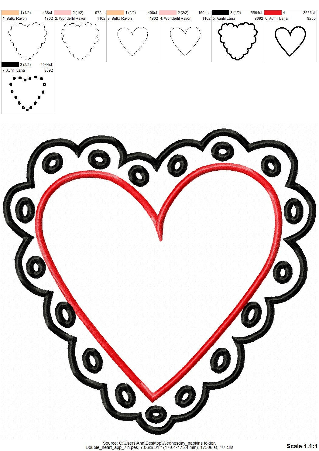 Wednesday dark style dolly old fashioned Valentine Heart Applique