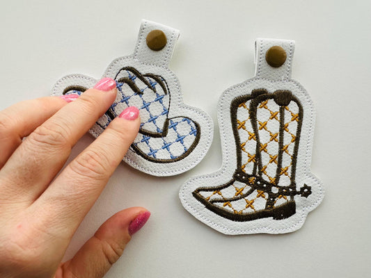 Classy Cowgirl Cowboy Boots And Hat Keychain Set