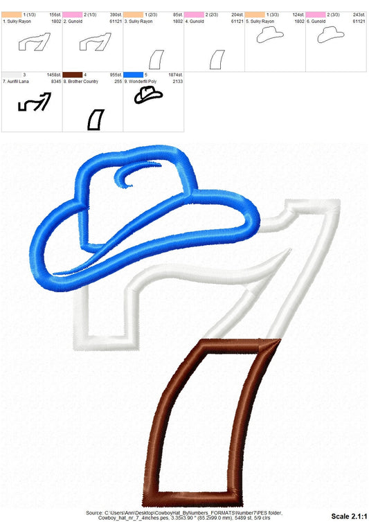 Little cowboy 7 number SEVEN embroidery Birthday number applique cowboy