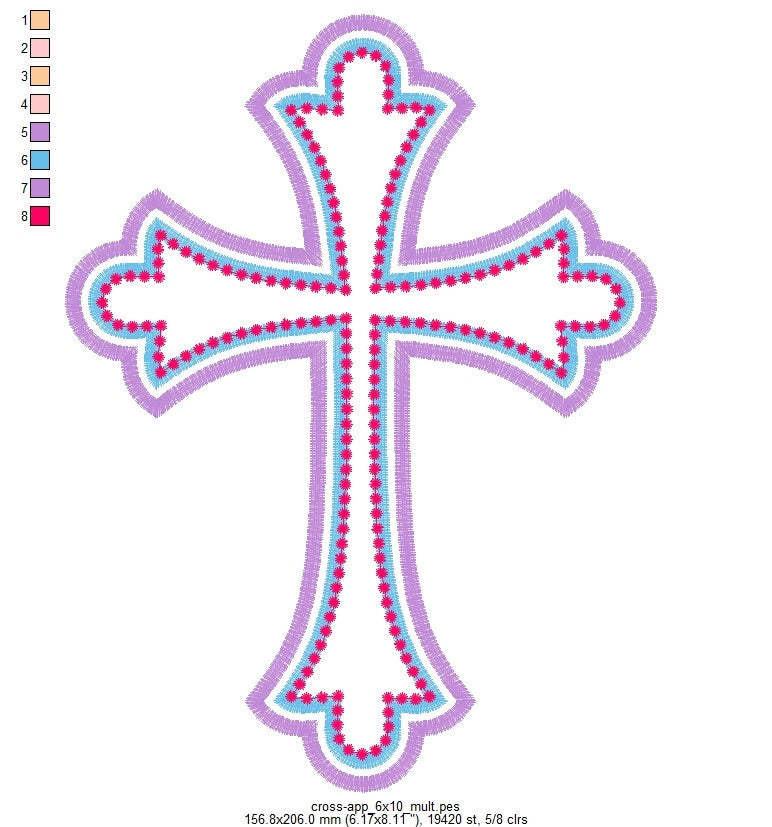 Cross applique awesome multicolor machine embroidery design, cross