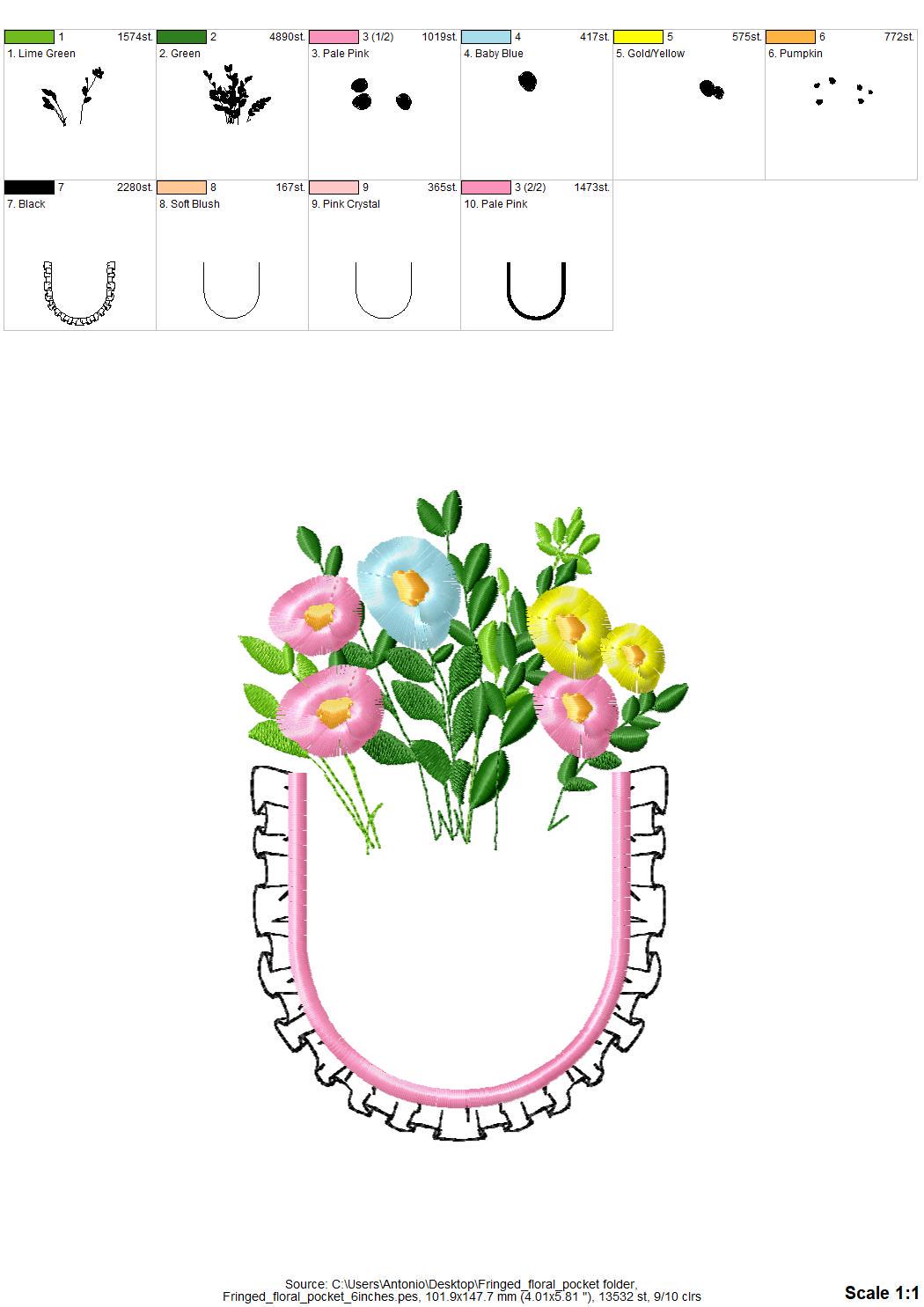 Genuine Ruffle Pocket with Fringed Flowers