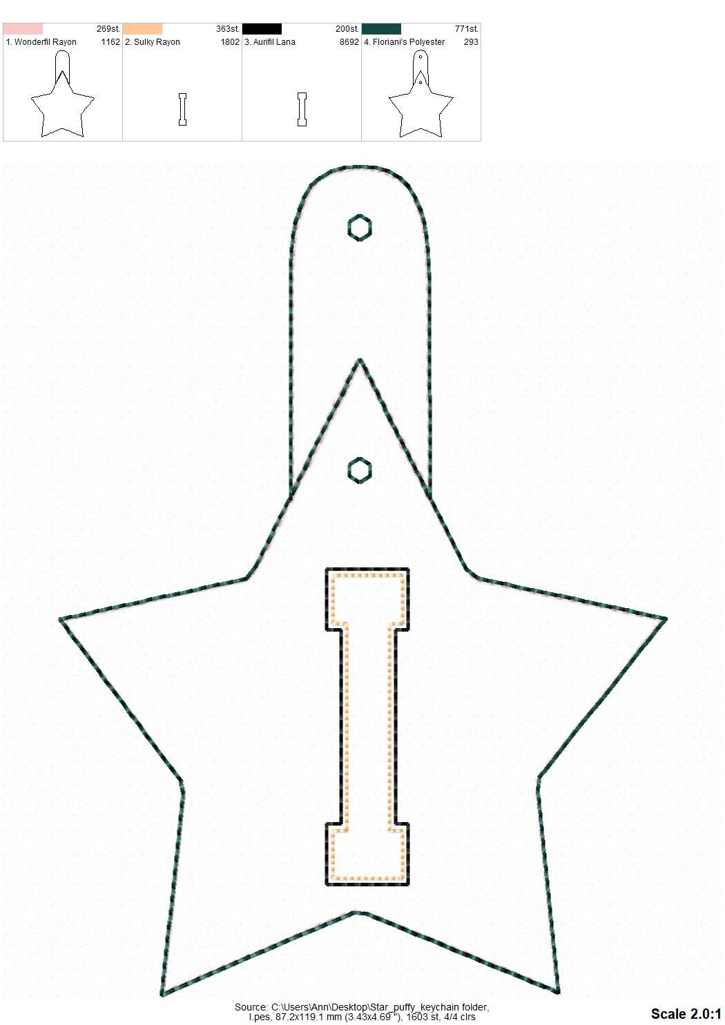 Special Puffy foam Star shape Key Fob snap tab Monogram A-Z machine