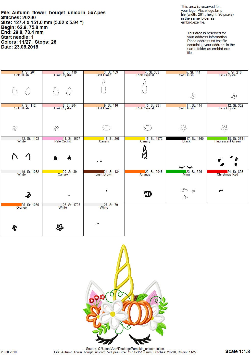 Fall Pumpkin Floral Unicorn Head