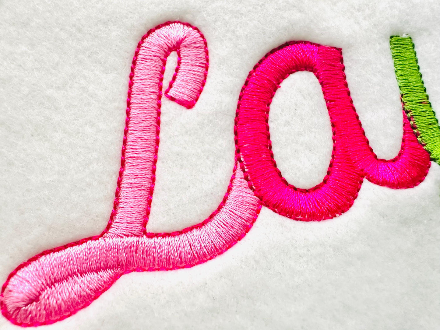 Satin stitch FONT with bean outline cursive script handwritten Font