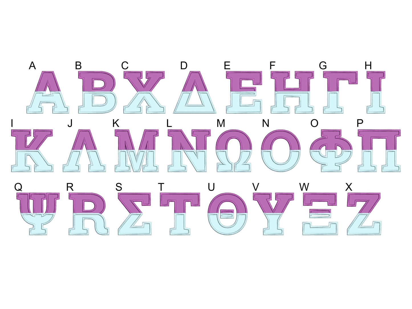 2-Color Sororities Greek Block Split Font Applique