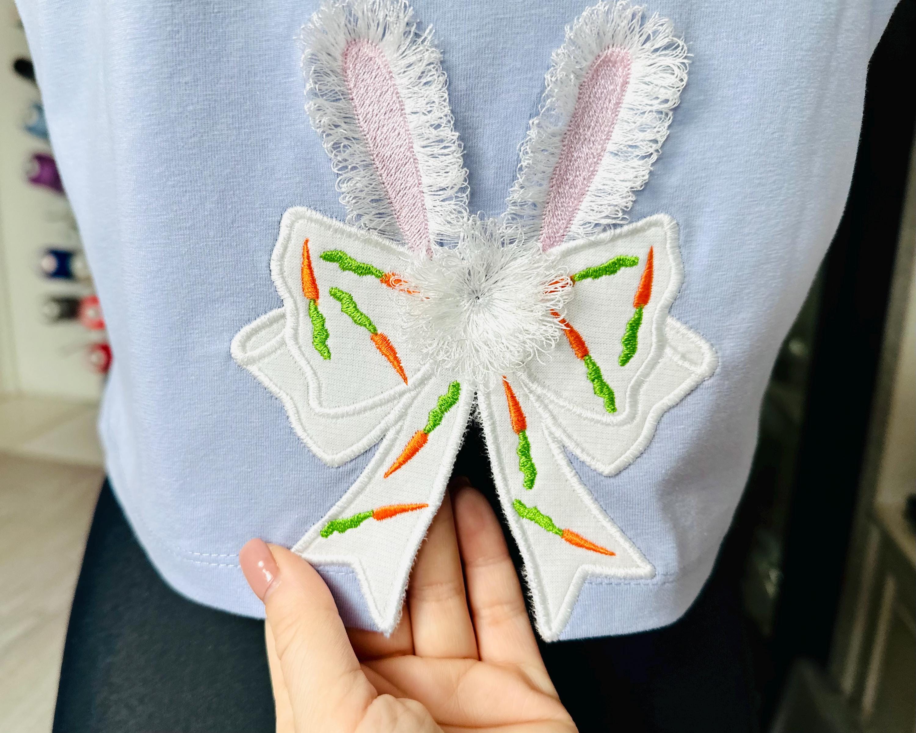 Easter Bunny Bow Fringed fluffy Bunny ears split side seam cutout side ...