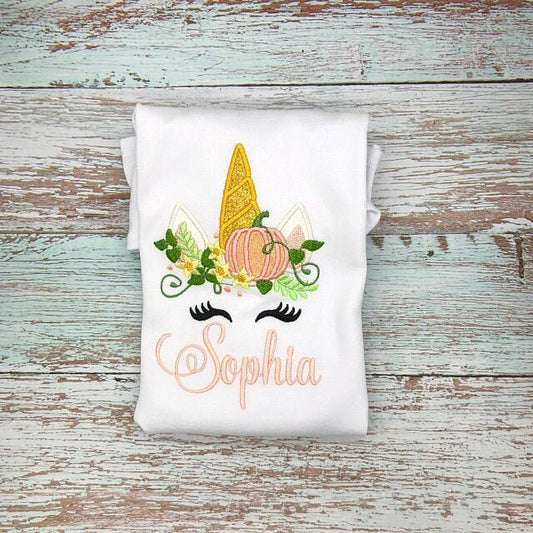 Fall Pumpkin Unicorn Head Applique