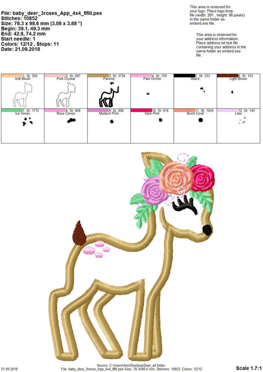 Little Floral Deer Fawn Baby Applique