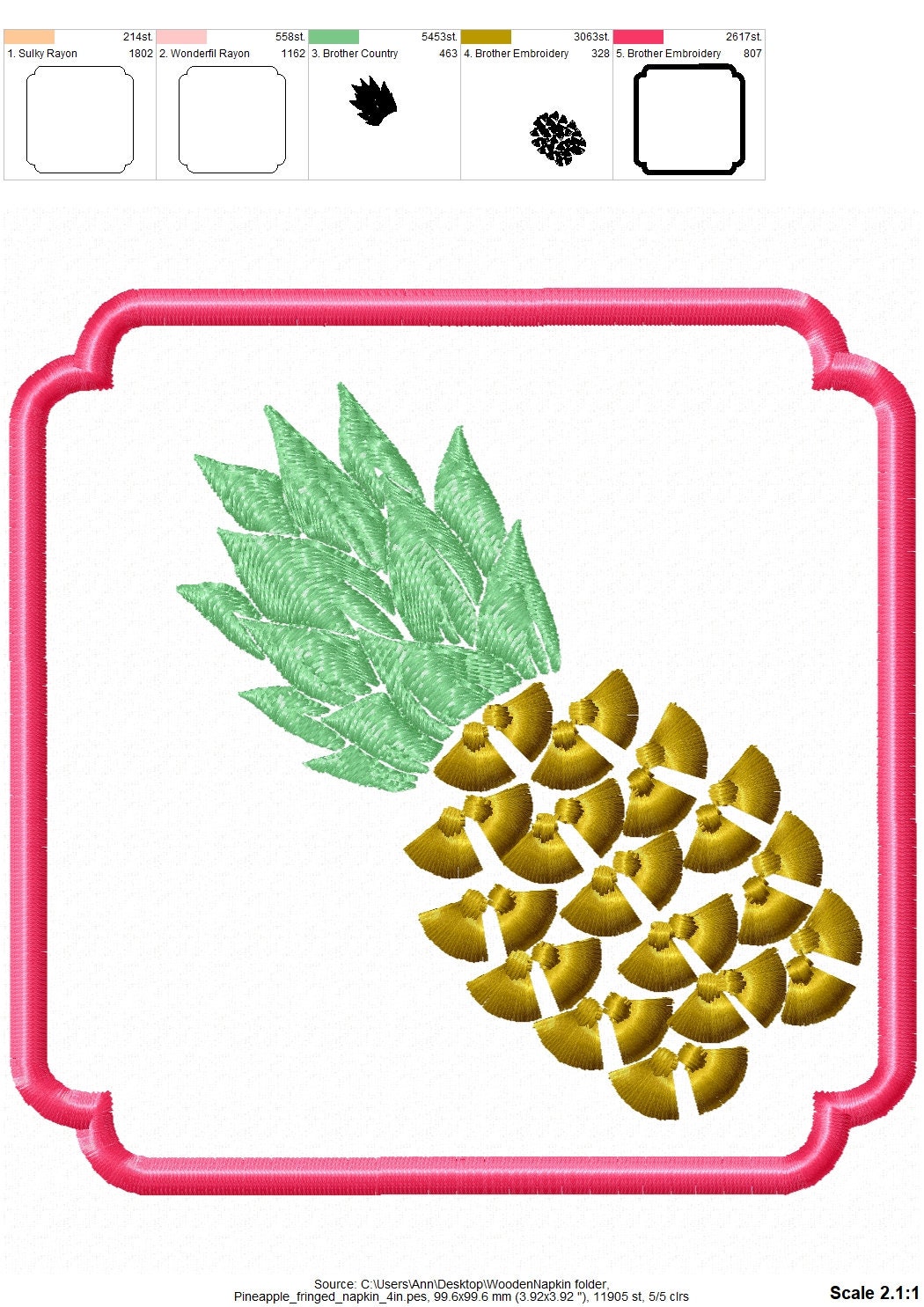 Fringed Pineapple Napkin ITH