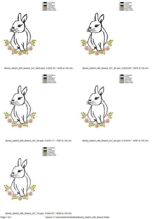 Bunny Outline with Flowers