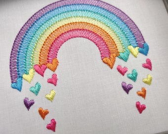 Cute Rainbows set of two, Rainbow with falling stars and rainbow with falling hearts machine embroidery designs