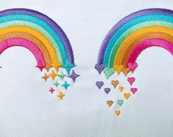 Mini Rainbow fill stitch solid stitch rainbow outline light stitch kids machine embroidery designs rainbow falling hearts