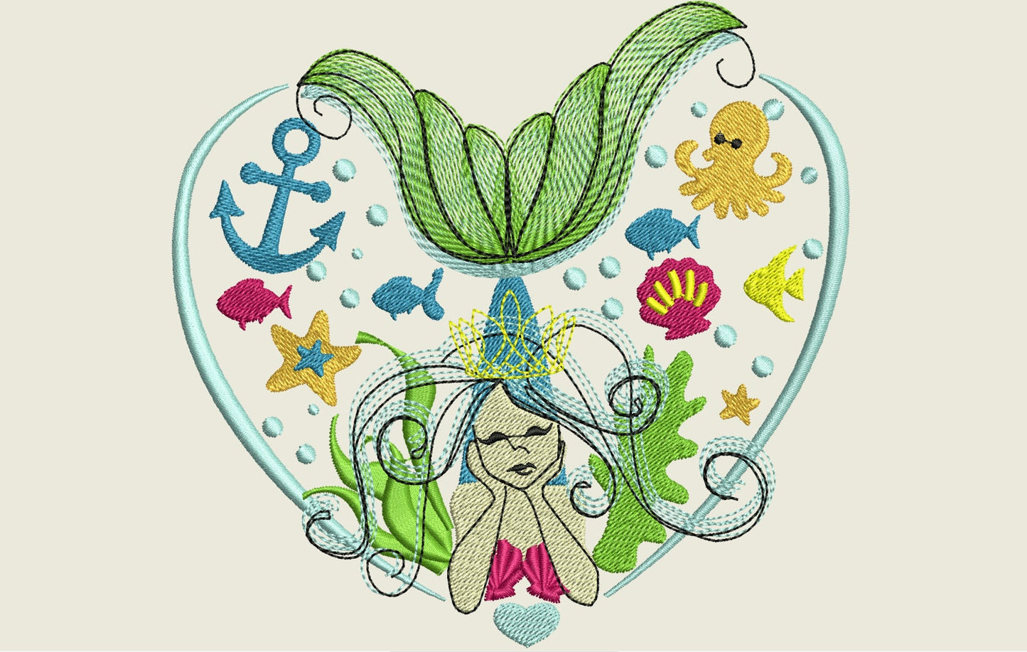 Mermaid Heart Sketch Stitch – Instant Download | Artapli