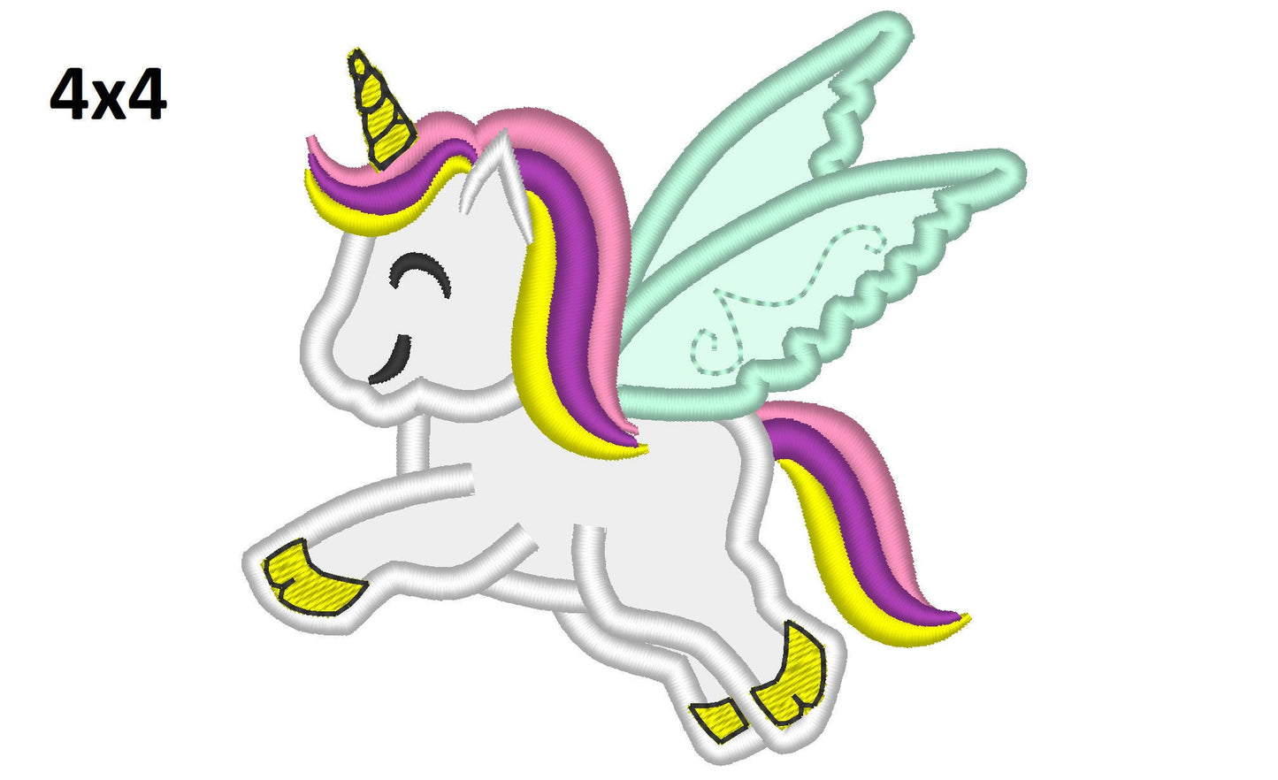 Small applique Rainbow unicorn machine embroidery applique designs 4x4, | Artapli - image 1